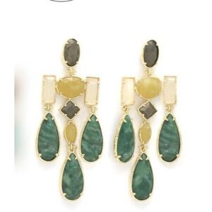 Gold-Tone Green Teardrop Statement Earrings